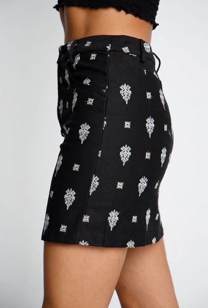 Embroidered Black Tribal Print Skirt - bounti4lme