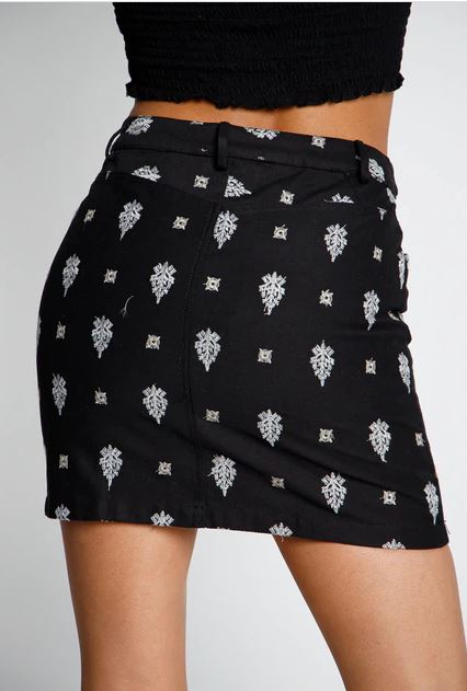 Embroidered Black Tribal Print Skirt - bounti4lme