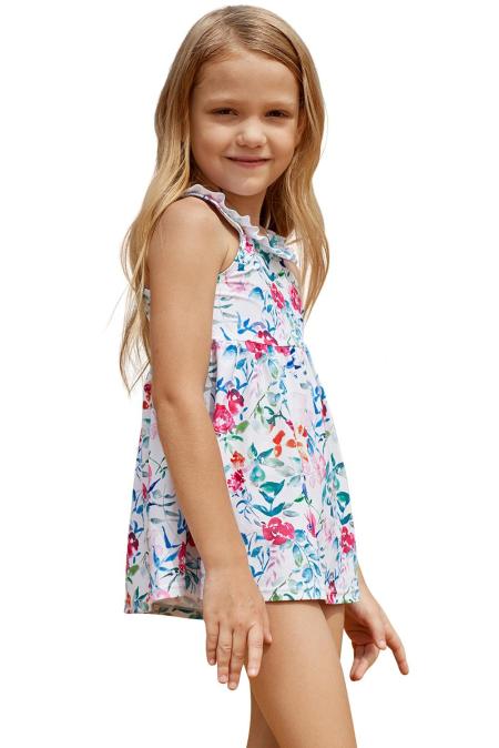 Floral Pattern Ruffle Girls Swim Dress - bounti4lme