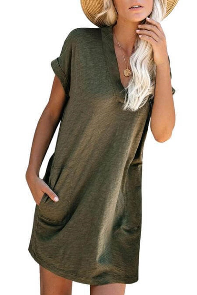 Came To Play Cotton Blend Pocketed T-Shirt Dress - bounti4lme