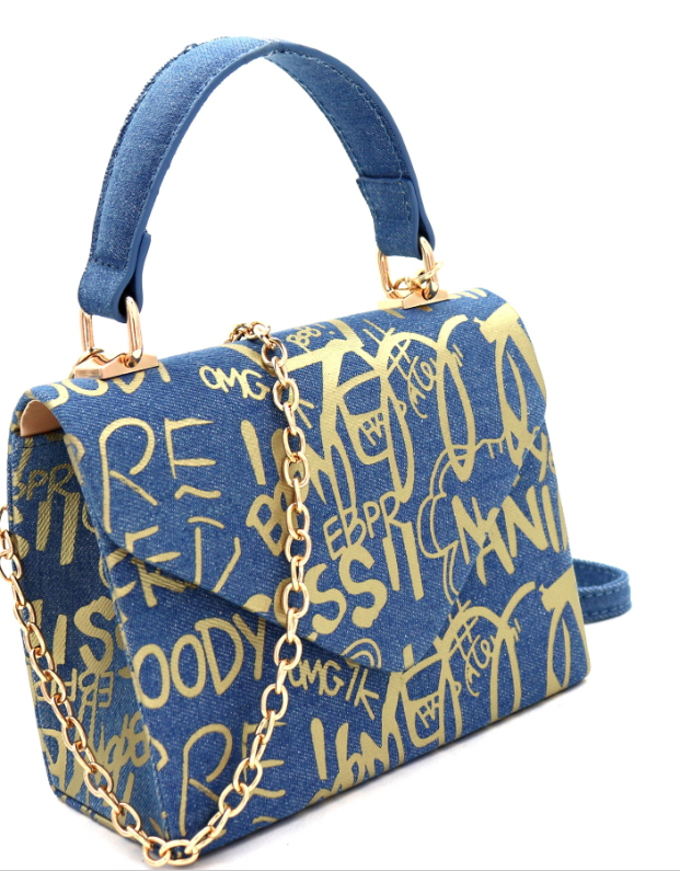 Denim Graffiti Satchel Cross Body