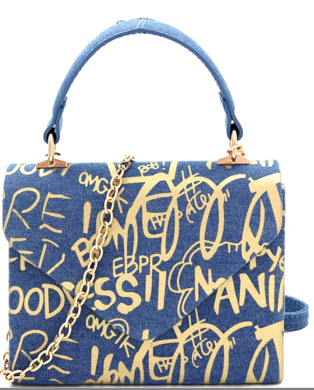 Denim Graffiti Satchel Cross Body