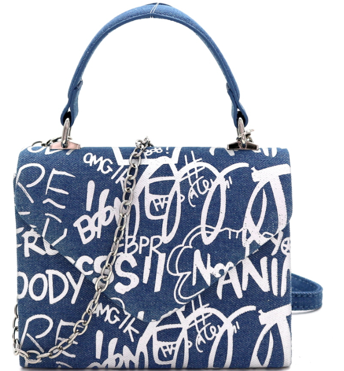 Denim Graffiti Satchel Cross Body
