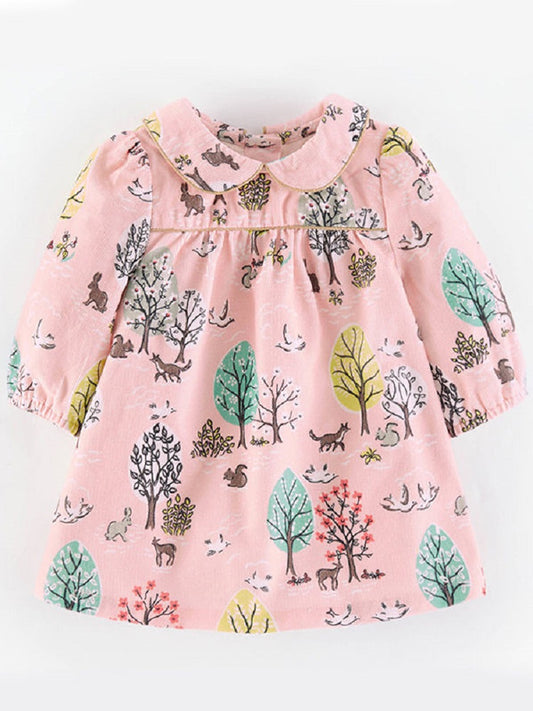 Forest Print Round Collar Girl's Dress - bounti4lme