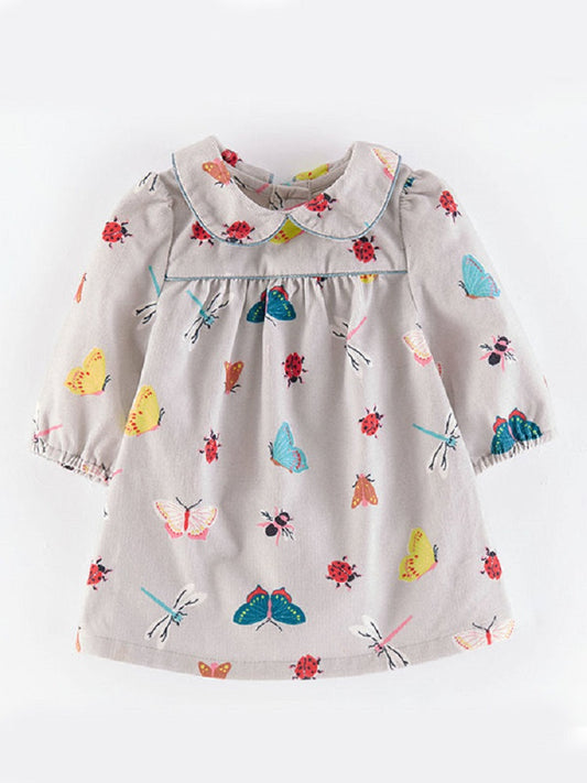Butterfly Print Round Collar Girl's Dress - bounti4lme