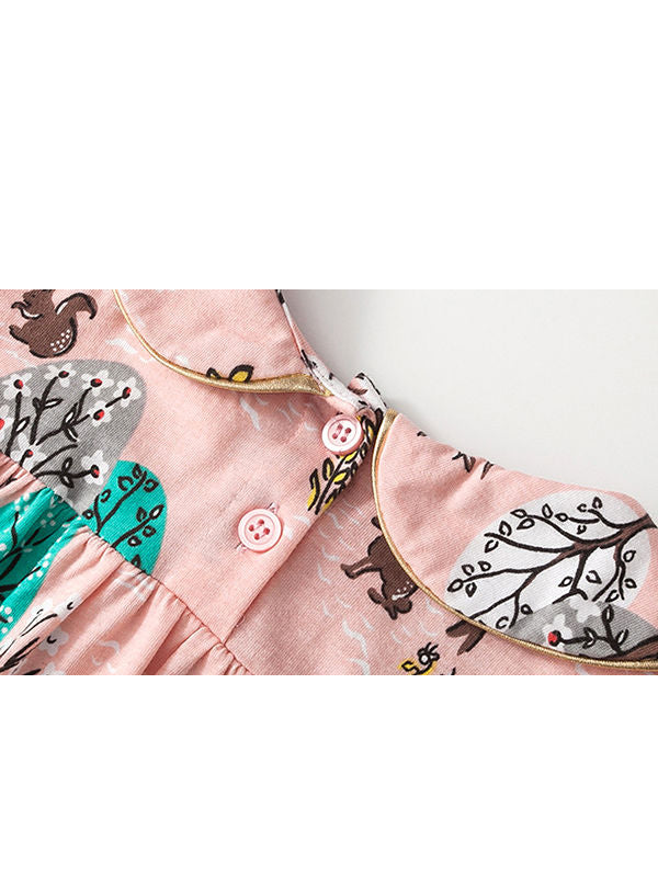 Forest Print Round Collar Girl's Dress - bounti4lme