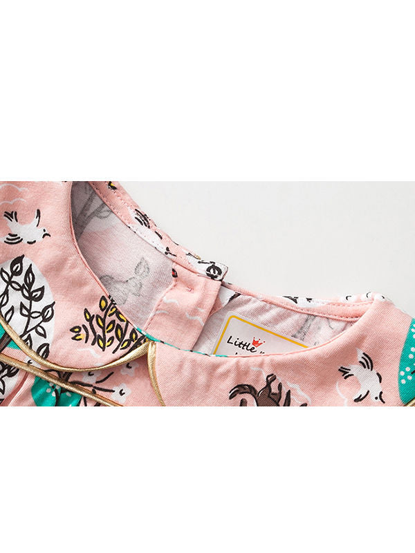 Forest Print Round Collar Girl's Dress - bounti4lme