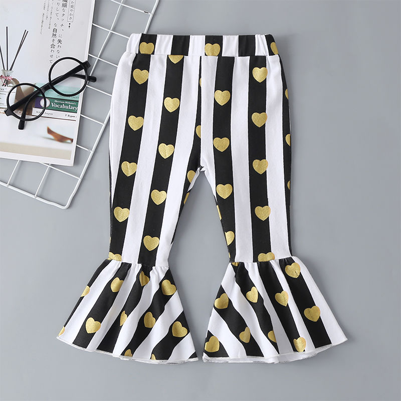 Striped Gold Heart Girl's Bell Bottoms - bounti4lme