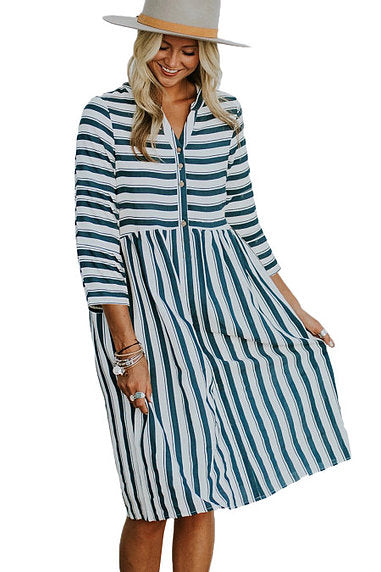 Striped Button Down Midi Shirt Dress - bounti4lme