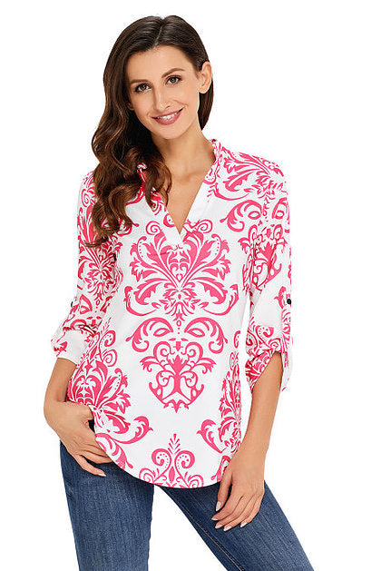 Damask Print V Neck Tunic - bounti4lme