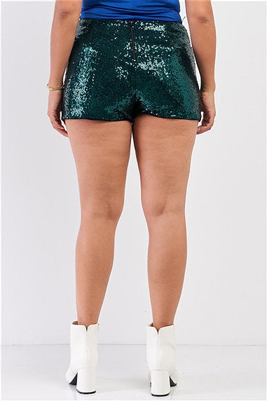 Green Sequin Plus Size Mini Shorts - bounti4lme