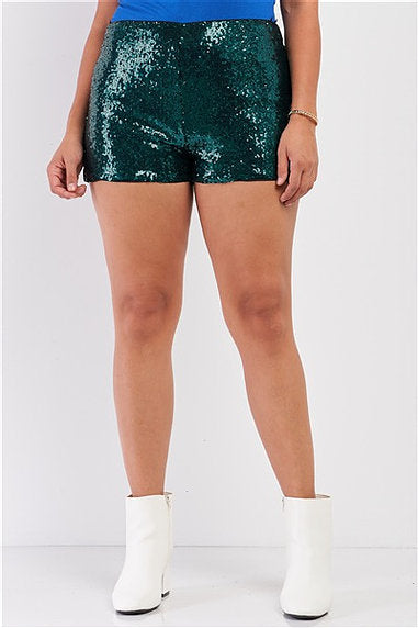 Green Sequin Plus Size Mini Shorts - bounti4lme