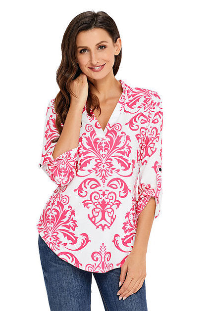 Damask Print V Neck Tunic - bounti4lme