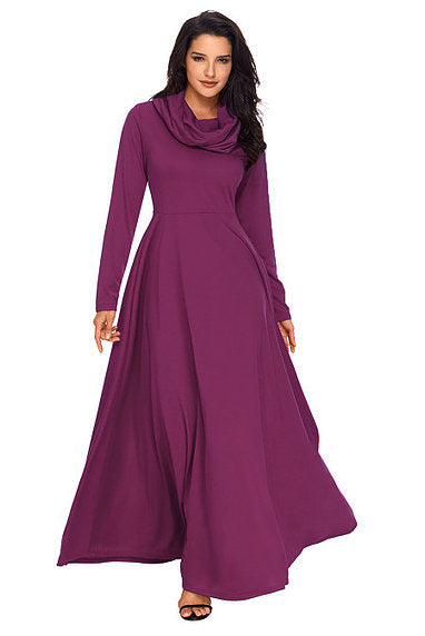 Purple Cowl Neck Long Sleeve Maxi Dress - bounti4lme