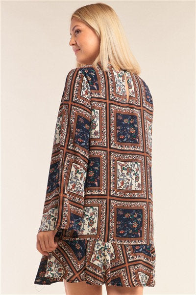Scarf Print Plus Size Mini Dress - bounti4lme