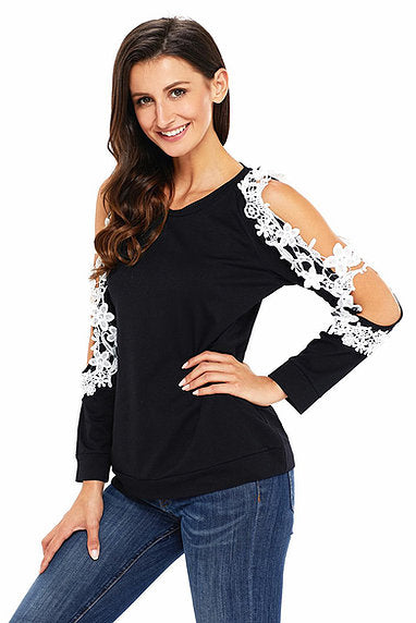 Lace Trim Cold Shoulder Top - bounti4lme