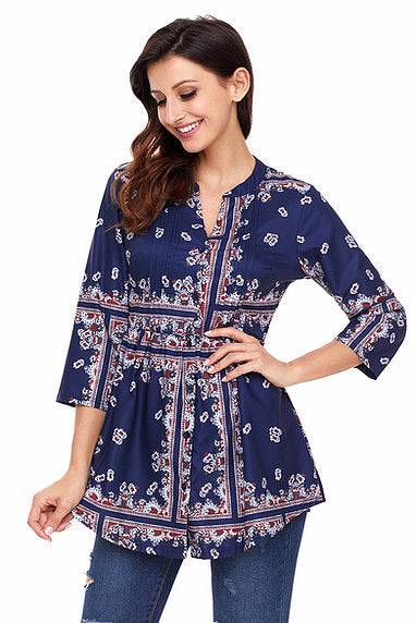 Navy Chiffon Button-up Tunic - bounti4lme