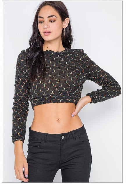 Hexagon Print Knit Crop Sweater - bounti4lme