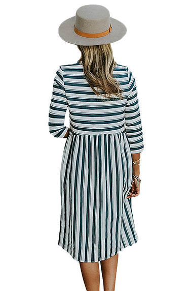 Striped Button Down Midi Shirt Dress - bounti4lme