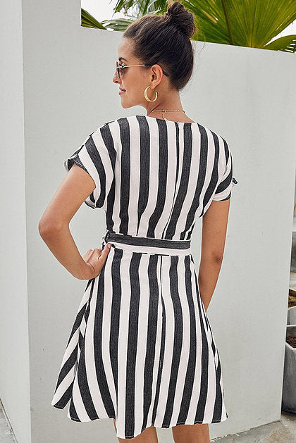 Stripe Short Sleeve Casual Dress - bounti4lme