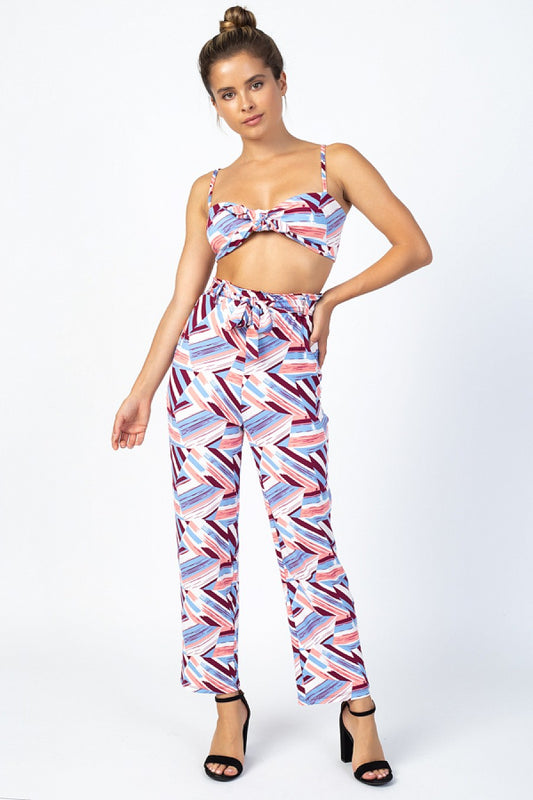 ABSTRACT FRONT TIE TOP & PANTS SET - bounti4lme