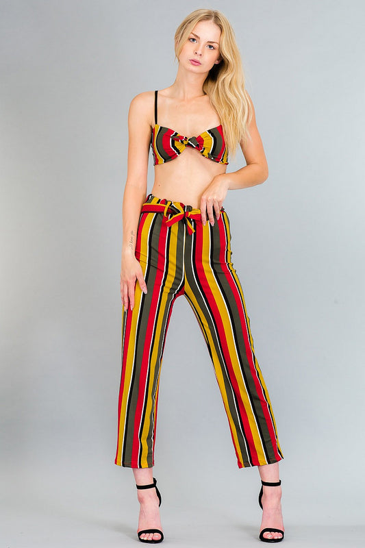 MULTI STRIPED FRONT TIE TOP & PANTS SET - bounti4lme