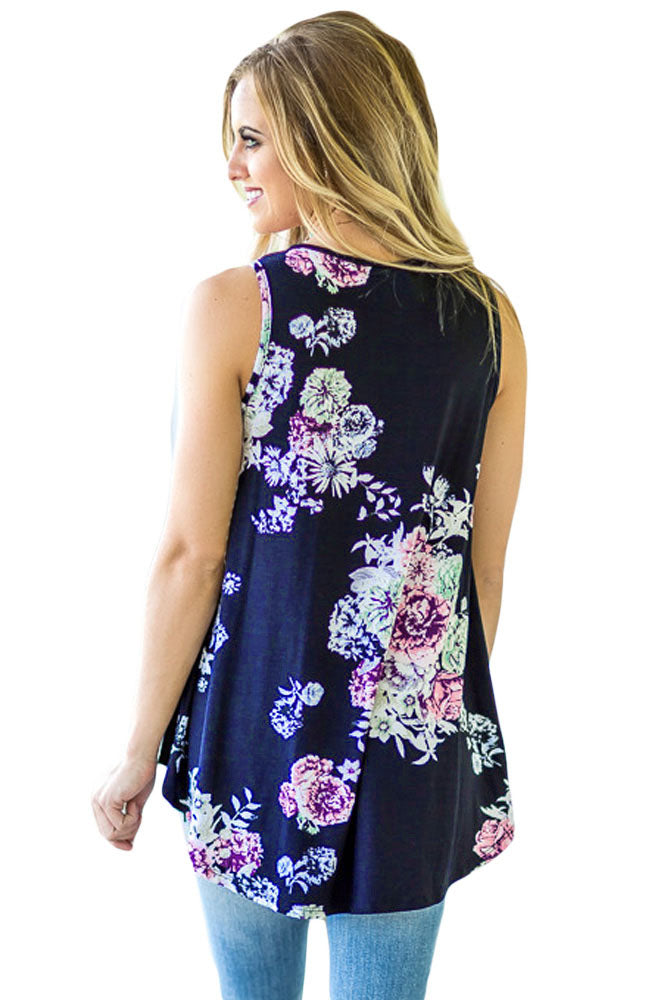 Floral Print High Neck Tank Top - bounti4lme