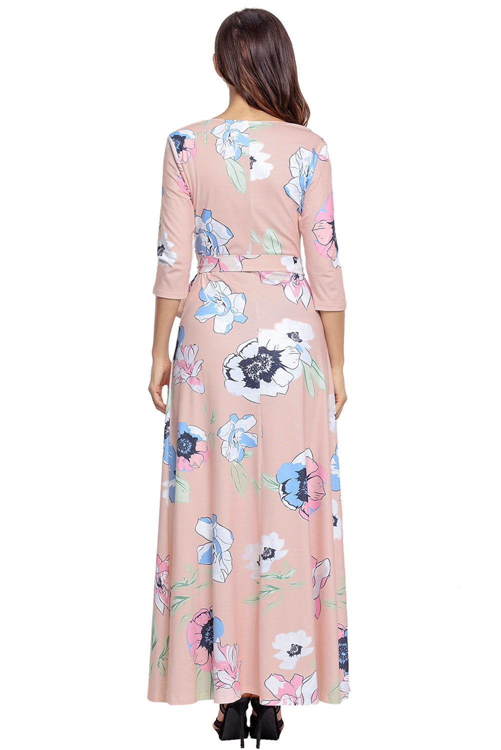 Light Pink Floral Print Wrapped Maxi Dress - bounti4lme