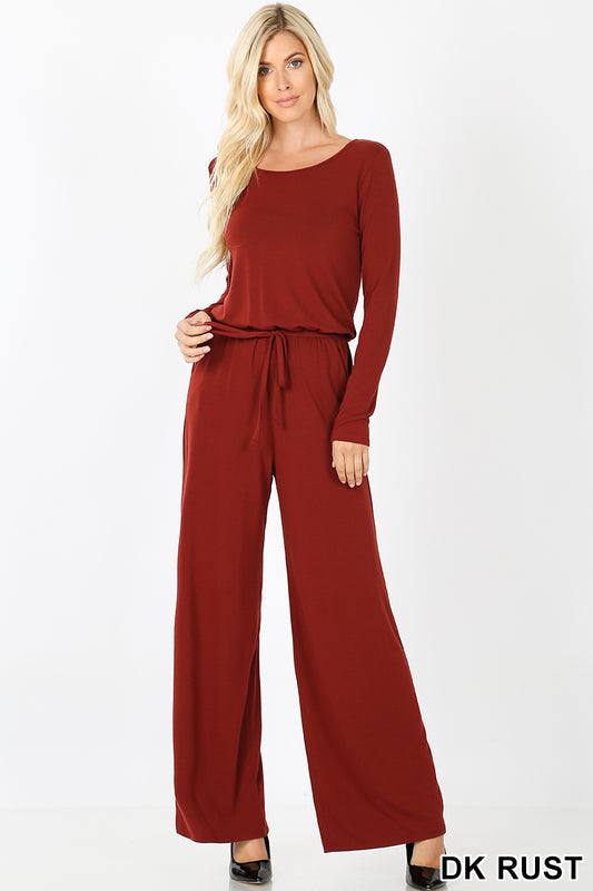 LONG SLEEVE JUMPSUIT WITH BACK KEYHOLE OPENING - bounti4lme