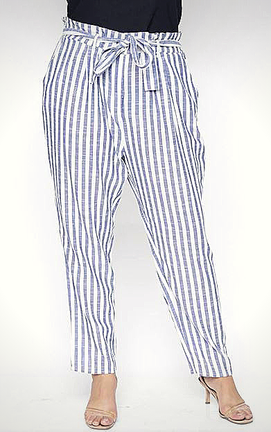 Curvy Blue White Striped Plus Pants - bounti4lme