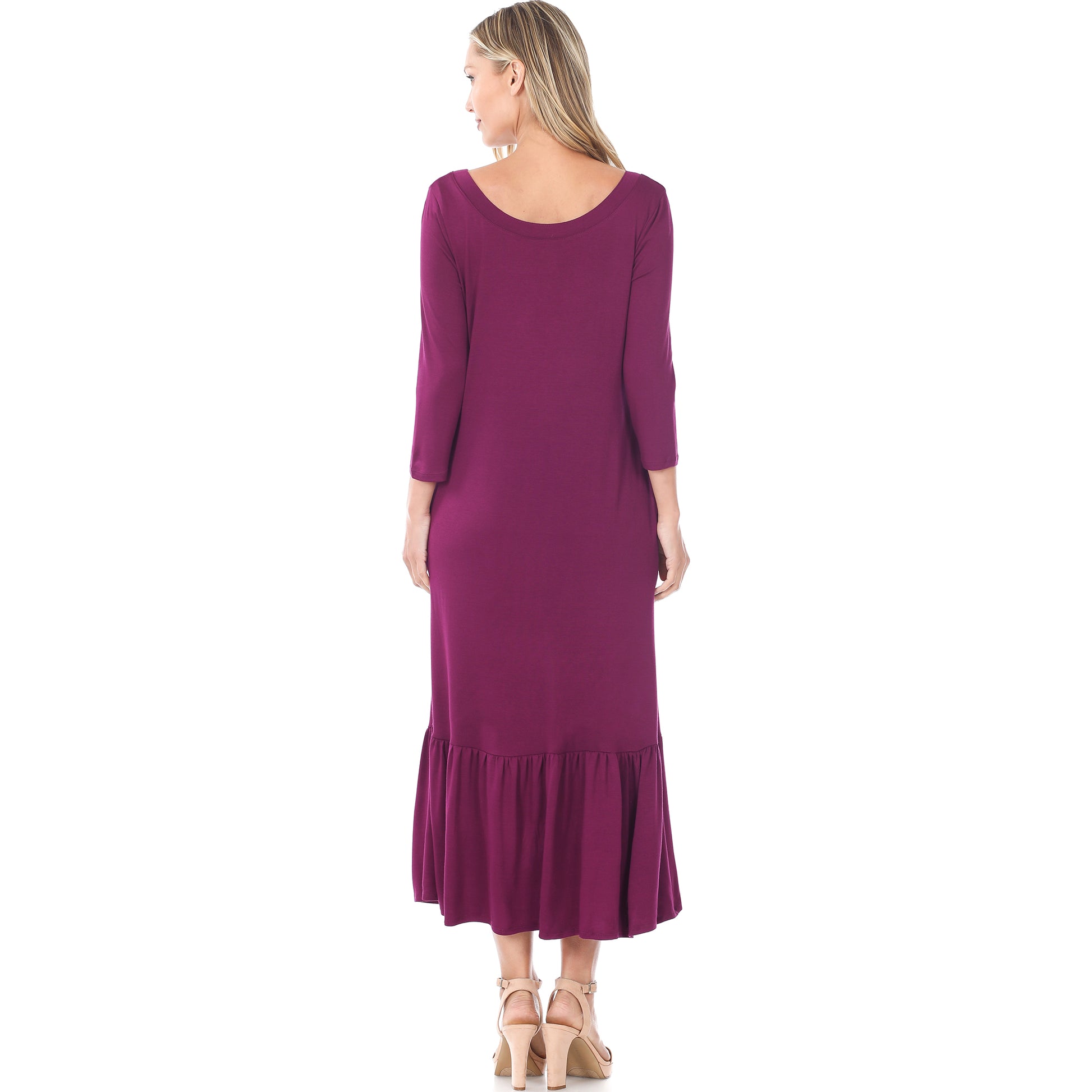 3/4 SLEEVE RUFFLE HEM LONG DRESS - bounti4lme