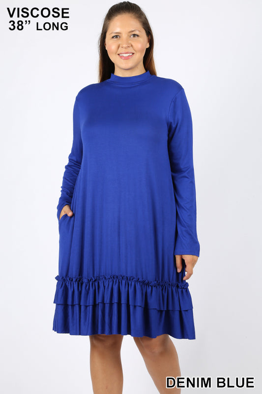 CURVY MOCK NECK RUFFLE HEM DRESS - bounti4lme