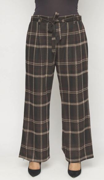 Black Brown Plaid Plus Size Pants - bounti4lme