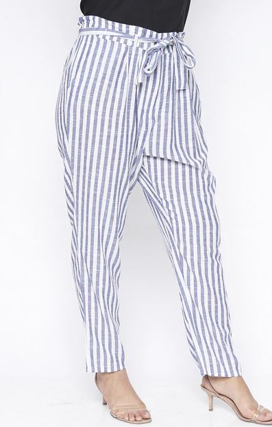 Blue White Striped Plus Size Pants - bounti4lme