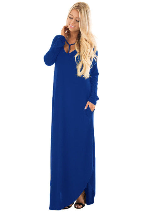 Blue Y Strap Neckline Maxi Dress - bounti4lme