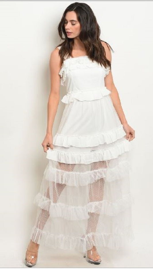 Sheerfully Tiered White Ruffle Dress - bounti4lme